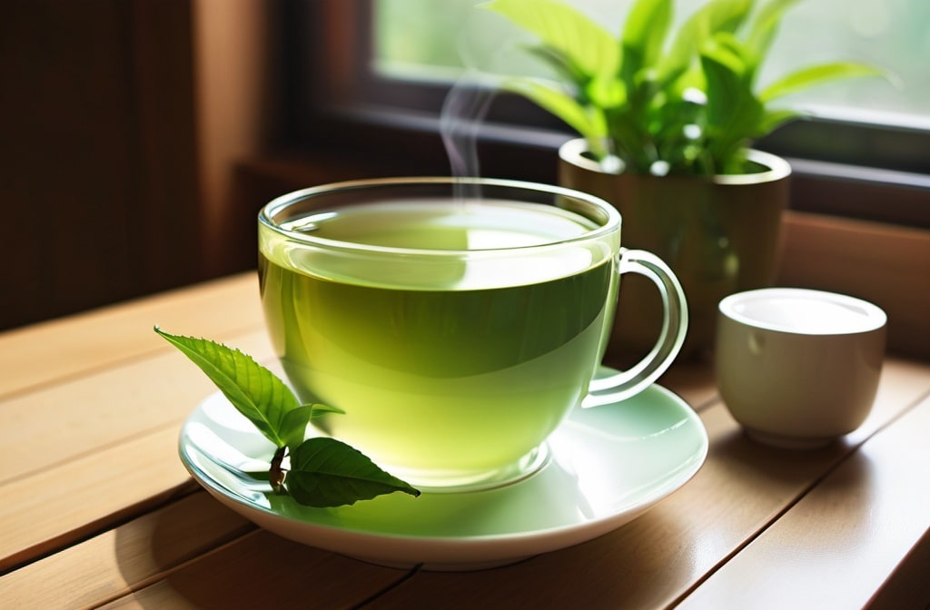 Cup of green tea after breakfast
