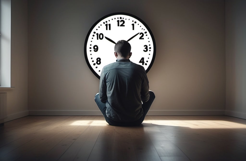 Man waiting near big clock carving smoking