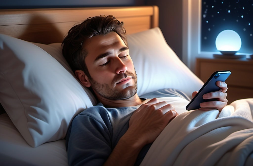 Man using phone before sleep night