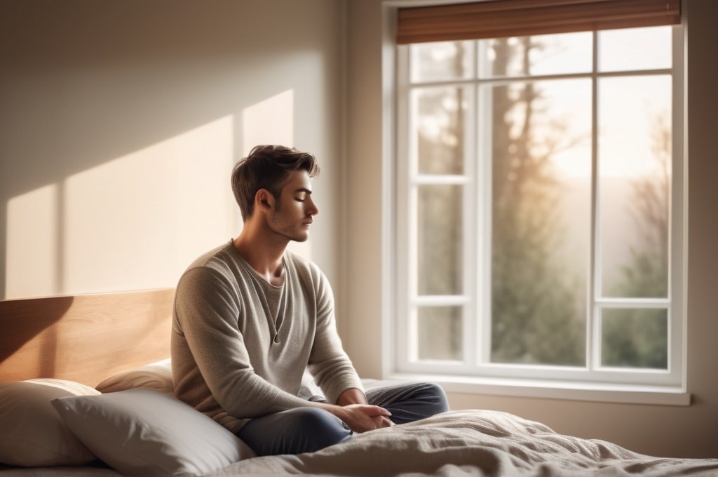 Man starting morning screen free routine