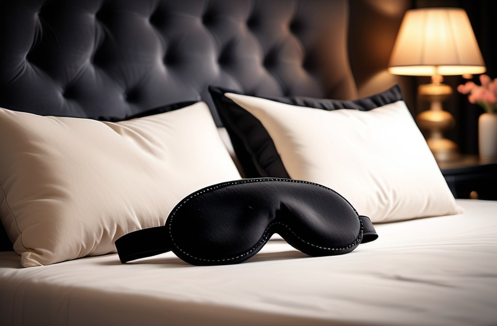 Sleeping eye mask tape on bed