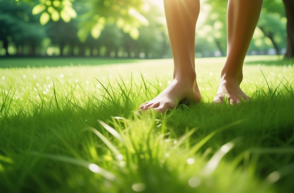 Walking barefoot on grass