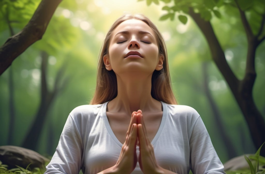 Woman meditation outside on fresh air