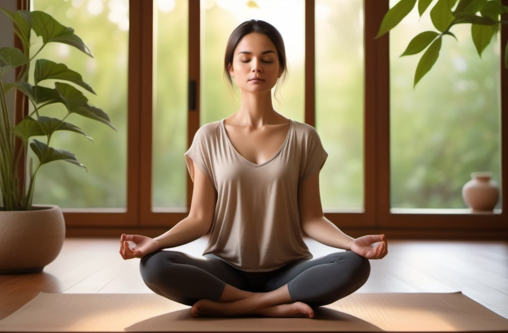 Woman practicing mindfulness at home