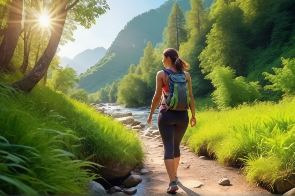 Healthy woman walking in nature