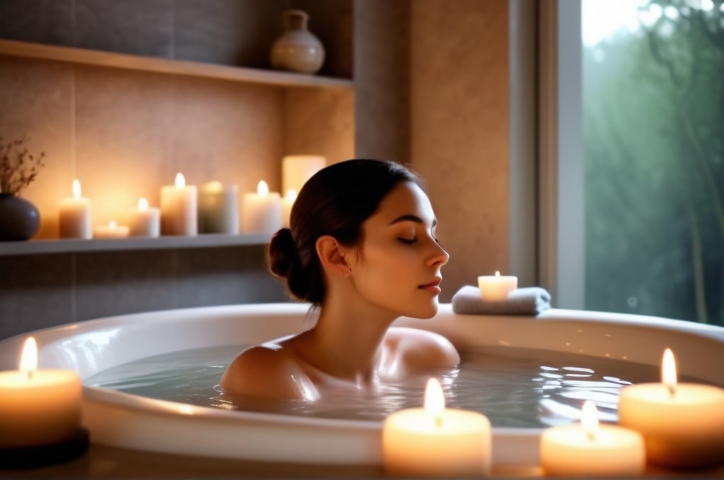 Woman taking warm bath for relaxing